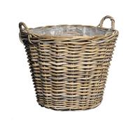 Panier à plantes en rotin naturel avec anses - 42 cm - Panier à fleurs en osier tressé avec film - Décoration de jardin - Panier de jardin en osier tressé