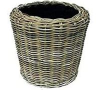 Panier à plantes en rotin Rond - Gris Beige - Panier en osier avec insert pour l'extérieur / Outdoor