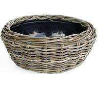 Panier à Plantes Rond en Osier Gris pour Extérieur - Cache-pot de Jardin Avec Insert (Diamètre 40 cm, Hauteur 15 cm)