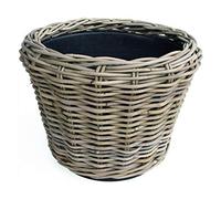 Panier à plantes rond en rotin - Gris beige - Panier en osier avec insert pour extérieur/extérieur - Panier de jardin en osier - Cache-pot pour jardin/pot de fleurs (diamètre 43 cm, hauteur 33 cm)