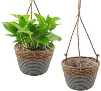 Panier à plantes suspendu, 2 pièces, suspension florale boho, 20 cm, plantes tressées à la main, cache-pot, pot suspendu, panier, panier à plantes naturel, suspension, suspension de plantes, gris