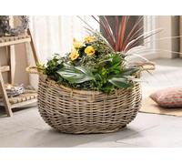 Panier à plantes XXL "Koobo Grey" en rotin, 58 x 43 cm, pot de fleurs, bac à plantes, pot à plantes, panier à fleurs