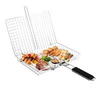 Panier à poisson de grande capacité en acier inoxydable avec sac de rangement et brosse, pliable et portable, panier de barbecue avec poignée amovible pour poissons, légumes, steak, crevettes et