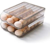 Panier à œufs de grande capacité avec couvercle en verre transparent pour le réfrigérateur, organiseur en plastique à deux niveaux pour la conservation des œufs