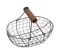Panier à œufs en fil métallique revêtu par pulvérisation avec poignée en bois, style vintage, panier de rangement en fil de fer, récipient à légumes pour transporter les œufs de poule