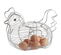 Panier à œufs - Poule en métal argenté - Rangement classique - Décor rustique - Collecte d'œufs frais