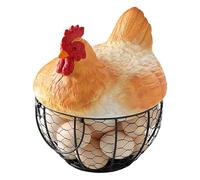 Panier à œufs pour comptoir - Support de rangement en métal, style fermier, couvercle de couverture de poule, design avec grille ventilée | Organisateur de bureau Conteneur de fruits Pâques Vacances