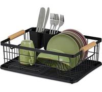 Panier à vaisselle en plastique avec porte-couverts et bac de récupération - accessoire de vaisselle en plastique et métal, couleur noire