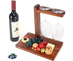 Panier à vin en bois avec plateau et porte-verres élégant