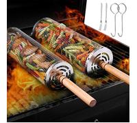Panier Barbecue Cylindriques en Acier Inoxydable - Paniers de Gril avec Poignée en Bois Détachable - Accessoires Grill de Camping