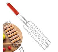 Panier Barbecue Hot Dog en Acier Inoxydable avec Manche en Bois | Panier Barbecue Hot Dog Support Saucisses Pour Cuisson À La Maison En Extérieur Camping Saucisses Steak Légumes Viande