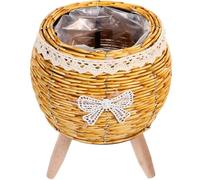 Panier Cache-pot Tressé avec Trépied en Bois pour Plantes | Décoration Intérieure Moderne, Plastique et Bois, Stabilité Soignée, Balcon Cuisine, Kaki, Présent Offert