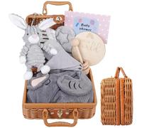 Panier cadeau pour nouveau-né : coffret cadeau 9 en 1 pour bébé, cadeau de fête prénatale avec foulard triangulaire, paniers, cartes de naissance, cartes de vœux, chaussettes, peluches, vêtements