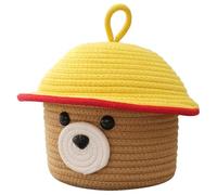 Panier Couvercle Ours de Rangement en Corde de Coton | Usage Maison et Bureau, Tressage Fin aux Lignes Soignées, pour Jouets et Petits Objets