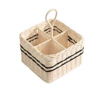 Panier Couverts Tressé avec poignée, Porte Couverts avec 4 Compartiments | Corbeille à Couverts Imitation Rotin Panier Rangement Imitation Rotin pour Restaurant, Cuillère, Couverts, Ustensiles