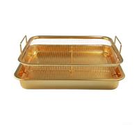 Panier de barbecue carré revêtu de cuivre pour légumes (C) | Acier inoxydable galvanisé, revêtu de cuivre, émaillé bleu, résistant à la chaleur, avec bac de récupération pour plus de