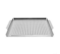 Panier de barbecue en acier inoxydable : plateau perforé pour barbecue à légumes avec trous de drainage pour barbecue au charbon et grills électriques, argenté