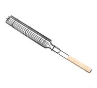 Panier de barbecue résistant à la rouille avec poignée en bois, rôtissoire en acier au carbone non revêtu pour camping et pique-nique (C)