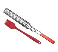Panier de barbecue résistant à la rouille avec poignée en bois, rôtissoire en acier au carbone non revêtu pour camping et pique-nique (F)