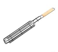 Panier de barbecue résistant à la rouille avec poignée en bois, rôtissoire en acier carbone non revêtu pour camping et pique-nique (A)