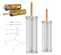 Panier de barbecue rotatif - Panier de barbecue portable en acier inoxydable pour le camping et les déplacements - Support à légumes et accessoires de barbecue - Pour hommes, pères, maris, fils