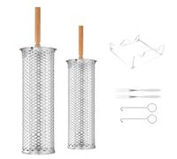 Panier de barbecue rotatif portable en acier inoxydable avec manche en bois, pour barbecues et réunions de famille avec amis
