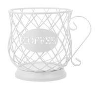 Panier de Capsules de Café en Métal Blanc, Forme mug | Rangement Comptoir, Lettres Café Évidées et Filaire, pour Dosettes et Agitateurs, la Cuisine ou Hôtel