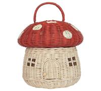 Panier de champignons 11 pouces Panier en osier en forme de maison avec couvercle Panier de nourriture portable panier de rotin décoratif avec poignée décor de champign