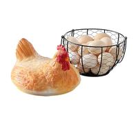 Panier de collecte d'œufs Support Rustique en Métal | Boîte à Œufs avec Couvercle Poule Pour fruits, snacks, apéritifs, rangement, décoration de cuisine de ferme, plan de