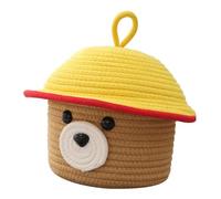 Panier de Coton Ours en Rangement Corde Couvercle | Tressage Imitation Rotin, Usage Bureau à Maison, Décoration Discrète et Rangement D’objets