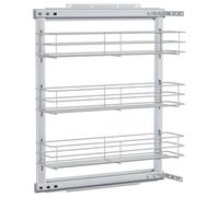 Panier de cuisine à 3 niveaux extensible argenté 47 x 15,5 x 55,5 cm, organiseur avec 3 paniers suspendus, avec rails coulissants et accessoires de montage pour armoire, rangement pour ustensiles de