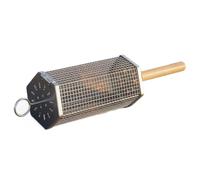 Panier de cuisine de camping en acier inoxydable, cadre hexagonal roulant, loquet de porte, poignée en bois, accessoire de gril pour frites, oignons, maïs, dîners dans la cour, cage de gril rotative,