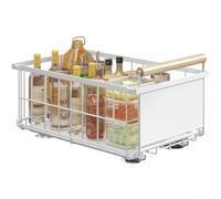 Panier de cuisine extensible sous évier pliable en fer (blanc - grand) | Design pliable, économise de l'espace, fer robuste, rail lisse, utilisable sous l'évier