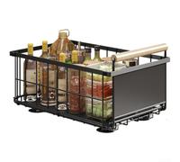 Panier de cuisine extensible sous évier pliable Fer (Noir - Large) | Design pliable, économise de l'espace, fer robuste, rail lisse, utilisable sous l'évier