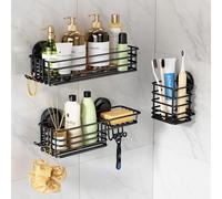 Panier de douche avec ventouses et crochets, fixation sans perçage, couleur claire
