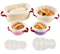 Panier de fermentation, lot de 4, en corde de coton, forme ovale, 25 cm, forme ronde, 23 cm