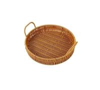 Panier de fruits et légumes Handwoven Storage Tray Round Shape Fruit Vegetable Wicker Rattan Threads Basket with Handle À usage domestique(Grand)