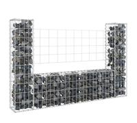Panier de gabion en forme de U avec 2 colonnes en fer, 140 x 20 x 100 cm, pour mur de support et décoration de jardin, élément de gabion robuste avec section transversale de 3,5 mm