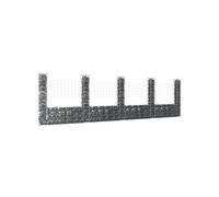 vidaXL Panier de gabion en U 5 poteaux en fer 500x20x150 cm argenté