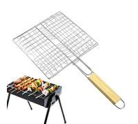 Panier De Grill À Crevettes - Plateau De Barbecue Pliable, Porte-manches En Bois, Grils Résistants À La Chaleur | Paniers De Cuisson Polyvalents, Cadre Métallique De Qualité Supérieure Pour Poisson, C