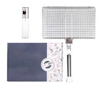 Panier de grill barbecue pour extérieur, 30 x 21 cm en acier inoxydable, poignée amovible avec ouvre-bouteille, flacon à huile, fermeture à loquet, idéal pour BBQ, finition argentée