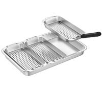 Panier de grill en acier inoxydable - Ensemble de 3 paniers et plateau - 27,5 x 12,5 cm - Plateau de service - Poignée universelle