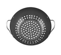 Panier de Grill Multifonction Wok Grill Pratique en Acier au Carbone | Double Poignées, Grand Trou, Résistant à Rouille, Étanche, Noir, pour Barbecue de Jardin