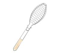Panier de grillade - Filet de barbecue avec support pour poisson | Grille | Panier de 42,9 x 15,5 cm, long manche en bois anti-brûlure, 67,8 cm au total, pour barbecue au charbon de bois