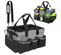 Panier de Nettoyage avec Poignée, 40x27,5x23,5cm Sac De Nettoyage Portable avec 5 Poches, Étanche Tissu Oxford Organiseur de Nettoyage Pliable Sac Produit Ménager Rangement Produits Menagers (Gris-2)