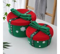 Panier de Noël 2-Pack Rouge Vert, Paniers en Corde de Coton 2 Tailles | Design de Noël festif tissé à la main, ensemble de 2 tailles, décoration intérieure et rangement
