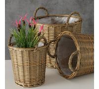 Panier de plantes pot de fleurs jardinières à la main bac à fleurs pots de plantes salon, bois saule brun, rond, lot de 3, Boltze 2010749