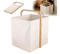 Panier de Rangement 58L Pliable, Cube avec Armature en Bambou | pour Vêtements Dressing, Jouets, Salle de Bain | Tissu Oxford 600D Résistant, 32 x 32 x 50 cm | Idéal comme Panier à Linge | Blanc Crème