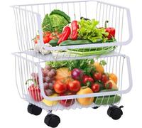 Panier de rangement à 2 étages, panier pliable, étagère de rangement domestique en acier inoxydable, chariot de cuisine et de salle de bain à roulettes, blanc