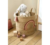 Panier de rangement Arc-en-ciel en jute avec pompons beige TU